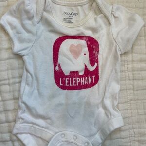 BabyGap White and Pink Elephant Onesie